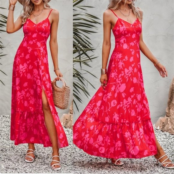 Floral Maxi Dress Red Pink - Picture 4 of 8